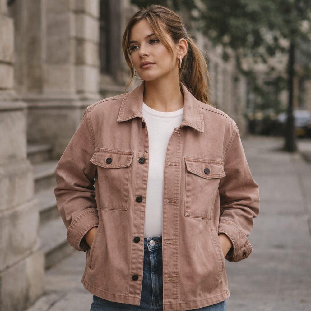 Abercrombie & Fitch SZ XS Utility Style Shirt Jacket Shacket Mauve Relaxed Fit